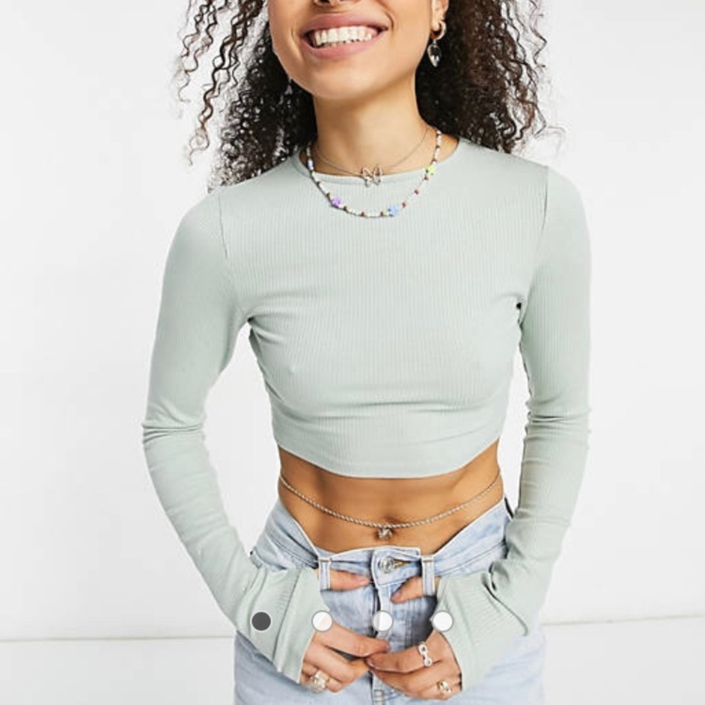 COPY - ASOS ribbed super crop top with thumbhole in sage